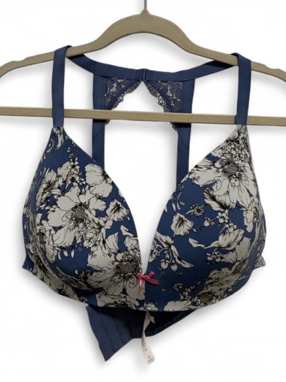 Cacique Simply Wirefree Plunge Blue Floral Lace-Back Bra